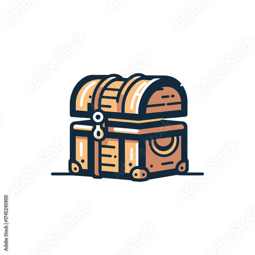A colorful treasure chest overflowing with gold coins, set against a minimalist background