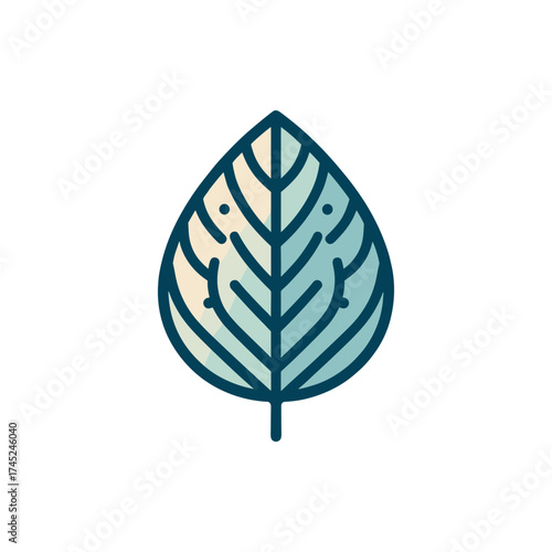 A detailed illustration of a green leaf showcasing its veins and natural patterns against a white background