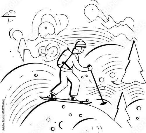 Mountains landscape with ski sketch vector 11