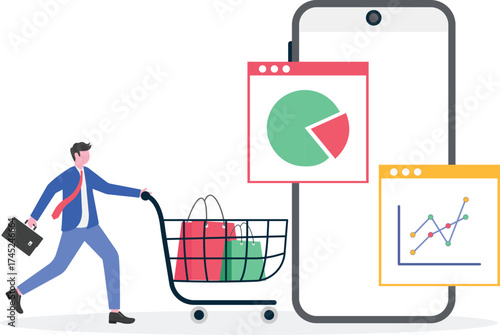 Consumer law, consumer movement, own consumption concepts with people characters.

