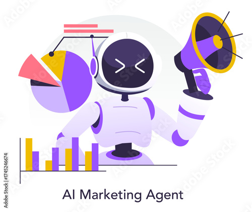 AI Marketing Agent with Megaphone Vector Illustration