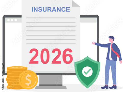 Insurance resolutions for new 2026 year concept with character. Family health insurance plans
