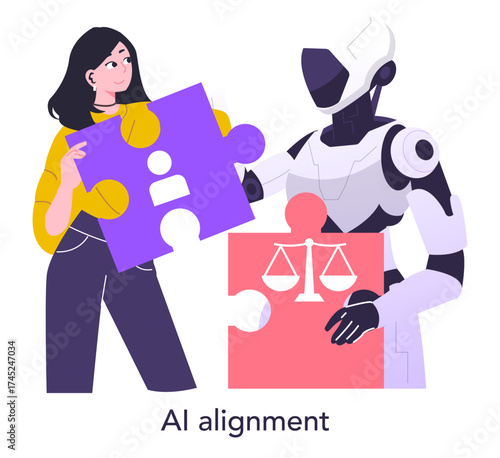 AI Alignment with Human Collaboration Vector Illustration