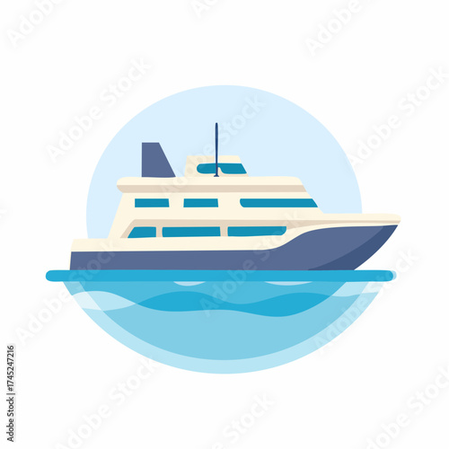 Sleek luxury yacht sailing on calm ocean waters, depicting exclusive vacation adventures and upscale travel leisure