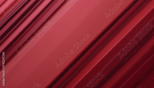 Abstract background with diagonal lines and smooth surfaces in shades of dark red and burgundy color