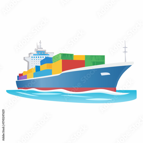Vibrant container ship with colorful cargo on blue ocean. Global trade and efficient international shipping