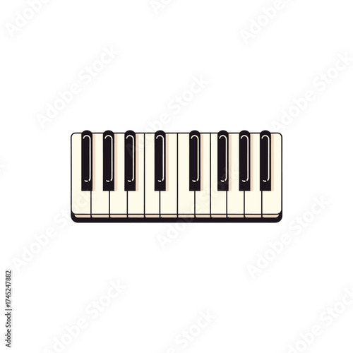 A top view of a classic piano keyboard with black and white keys, ideal for music-related content