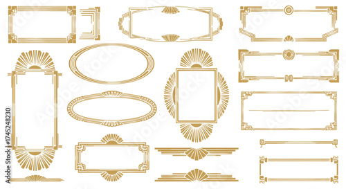 Elegant Gold Art Deco Frames and Borders Decorative Vintage Design Elements for Luxurious Invitations and Graphic Projects
