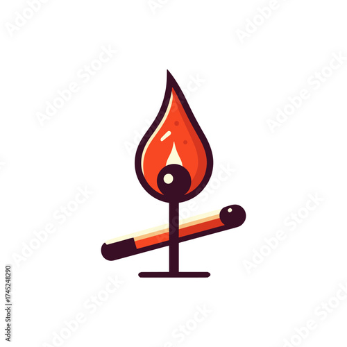 A vibrant illustration of a lit matchstick with a flame, symbolizing ignition and warmth