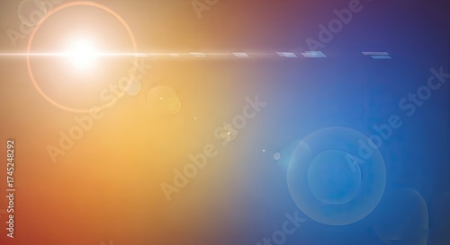 Wallpaper Mural Abstract background with a bright, energetic light source and prominent lens flare, casting a warm glow across a gradient of orange, yellow, and blue, conveying an optimistic and modern feel. Torontodigital.ca