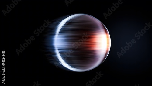 Abstract glowing orb with light streaks on black background