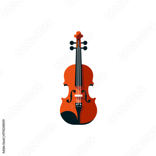 A vibrant orange violin standing upright against a clean white background, showcasing its elegant curves