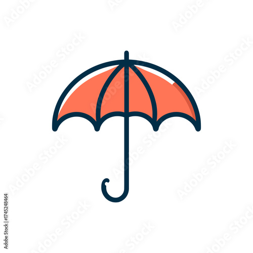 A vibrant orange umbrella standing alone against a minimalist white background, ideal for weather-related themes