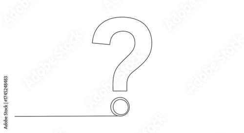 Minimalist continuous line art drawing of a question mark symbol on a clean white background, representing inquiry and doubt.