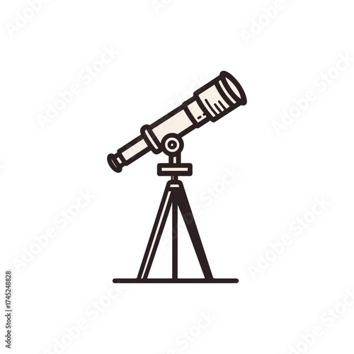 A vintage telescope on a sturdy tripod, aimed at the night sky with stars in the background