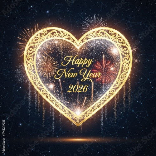 Wallpaper Mural Golden heart shaped new year 2026 fireworks celebration Torontodigital.ca