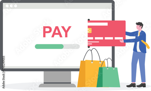 Cash back or money refund concept with character. People stand near smartphone,

