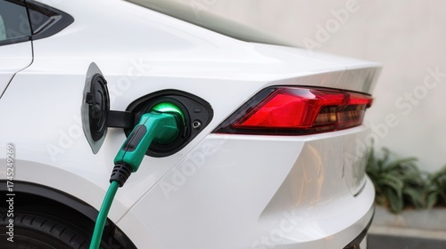 Electric vehicle charging with green cable at station