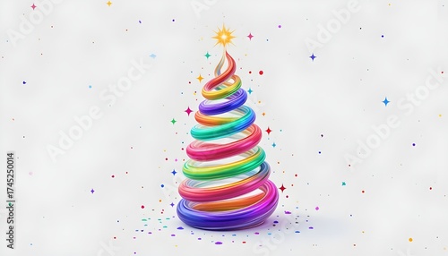 Colorful spiral christmas tree isolated on white background, creating a festive and joyful holiday image