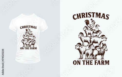 Christmas On The Farm Sheep and Rooster Christmas Tree Design Keywords: christmas, farm, sheep