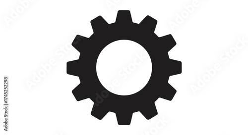 Simple black gear icon with a central circular cutout design