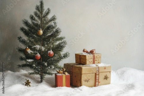 Toys by a festive tree