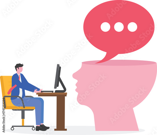 Social communication, sociability and learning concept. Two big heads share thoughts.

