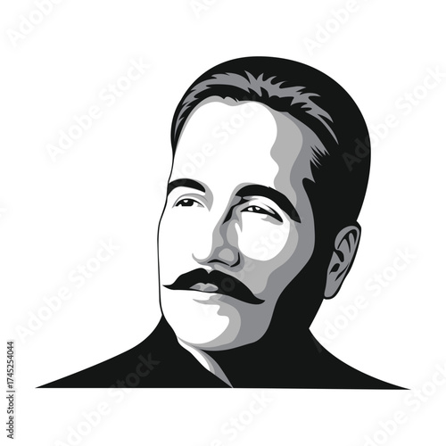 Sketch of Allama Iqbal the great Urdu poet, Vector illustration