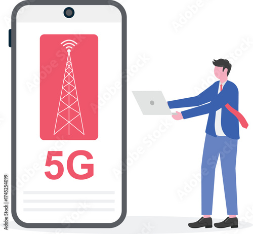 5G network wireless technology concept with tiny character. 
