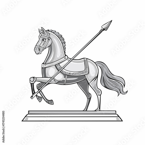 Metal horse with lance on base with transparent background
