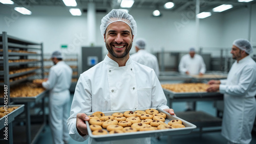 Male Production Worker Working in Sweet Food Factory (Wafers, Cookies)	