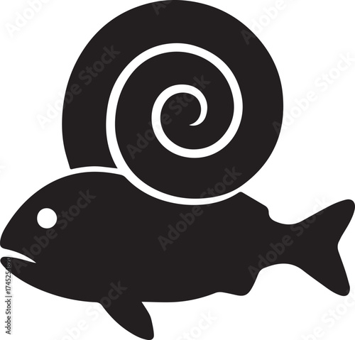 a fish with a snail shell silhouette vector
