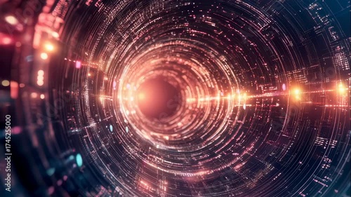 Wallpaper Mural Data stream moving through an abstract digital tunnel. Futuristic network gateway with shimmering light particles. High-speed information transmission footage. Torontodigital.ca