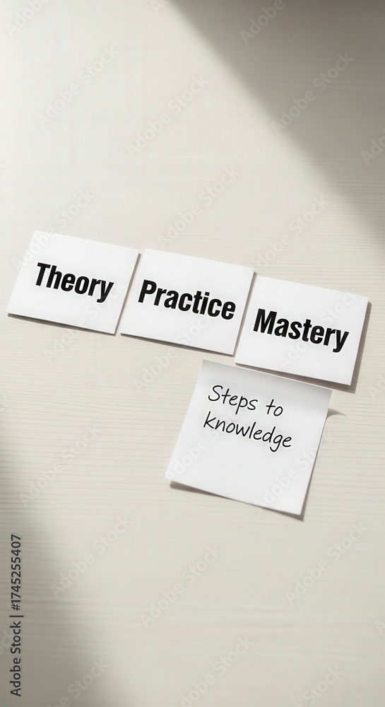 Obraz premium White cards illustrating the steps for knowledge acquisition