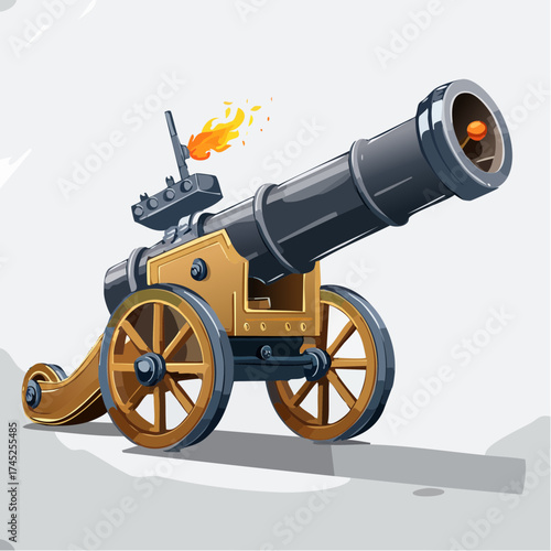 Old cannon firing with flame
