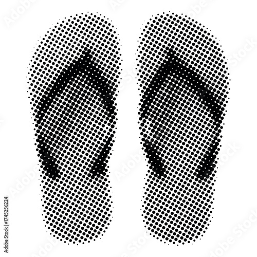 Halftone pattern black flip flops illustration on white background