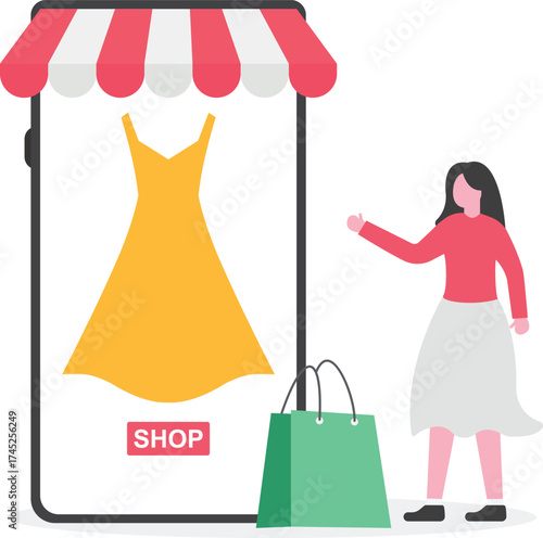 E-commerce, online marketplace, digital storefront concept with character. 
