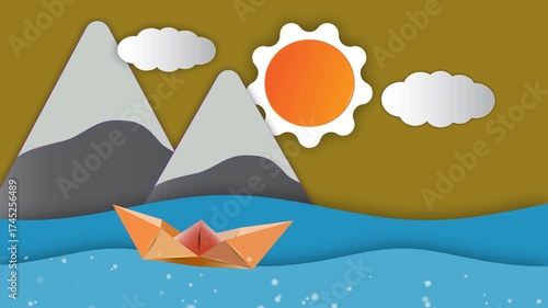 Paper boats sailing through the waves of the sea