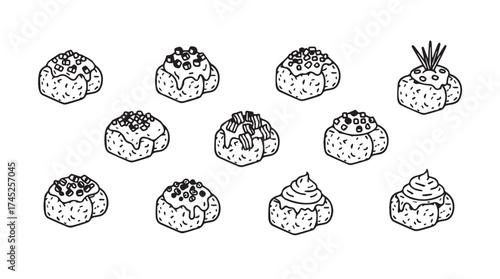 Hand drawn sketch collection of various delicious pastries and sweet bread baked goods vector