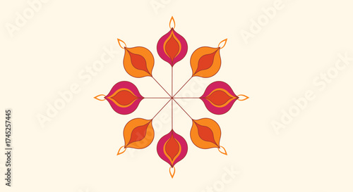 Elegant Traditional Diwali Diyas and Candle Festival Design with Bright Orange and Deep Red Flame Motifs for Cultural Celebrations and Festival Decor, Vector Illustration