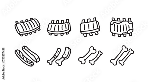 Hand drawn barbecue ribs and bones icons set for food and culinary design projects vector