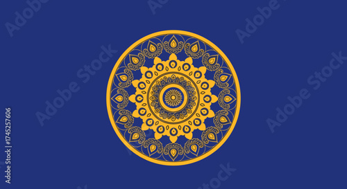 Intricate Mandala Design with Gold Detailing on Deep Blue Background, Spiritual Art Pattern for Meditation, Yoga, Cultural Celebrations, and Decor, Handcrafted Ethnic Ornament for Tranquility and