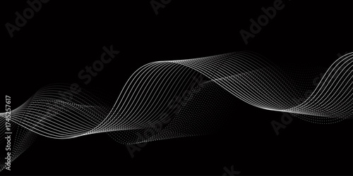 Abstract black background with whit line. Modern template abstract design flowing particles digital frequency track equalizer. abstract wave line for banner, wallpaper background with wave design
