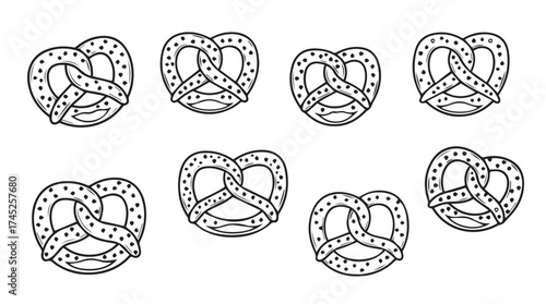 Collection of delicious hand drawn pretzel icons representing oktoberfest and snack food variety vector