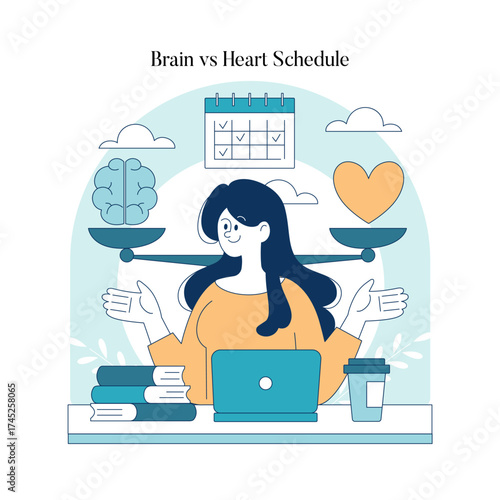 Balancing Brain and Heart Decisions Vector Illustration
