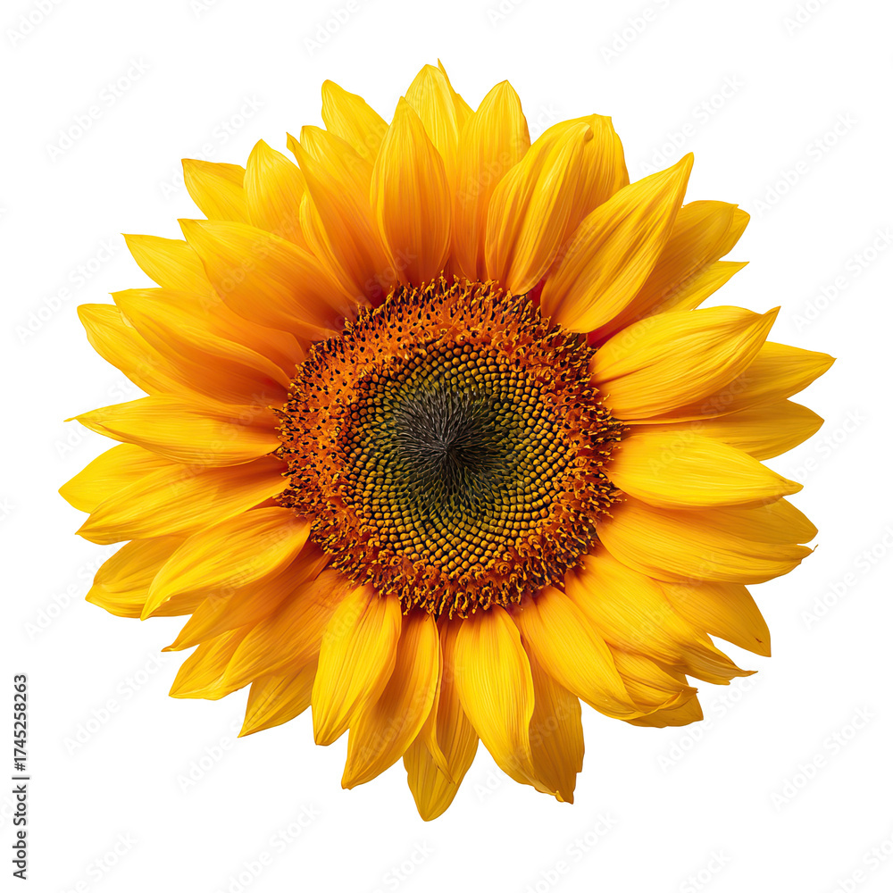 Fototapeta premium Bright Sunflower Bloom with Vivid Yellow Petals and Detailed Center on Transparent Background