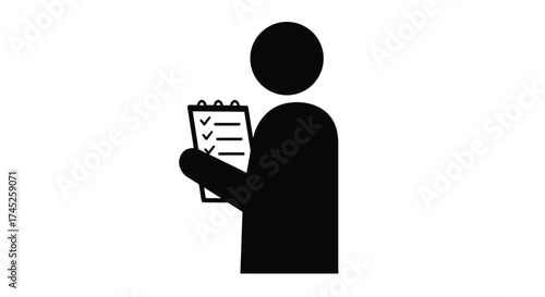 A person holding a clipboard with check marks simple black silhouette
