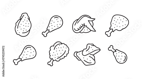 Hand drawn chicken pieces collection various poultry cuts isolated food art vector