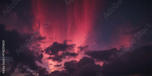 A beautiful, dramatic sunset paints the sky and clouds a fiery orange and red over the dark sea