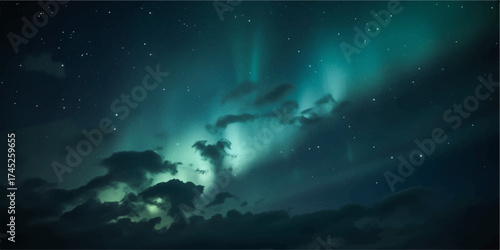 Underwater blue light and stars in the night sky with a man observing the galaxy, leaving space for your text